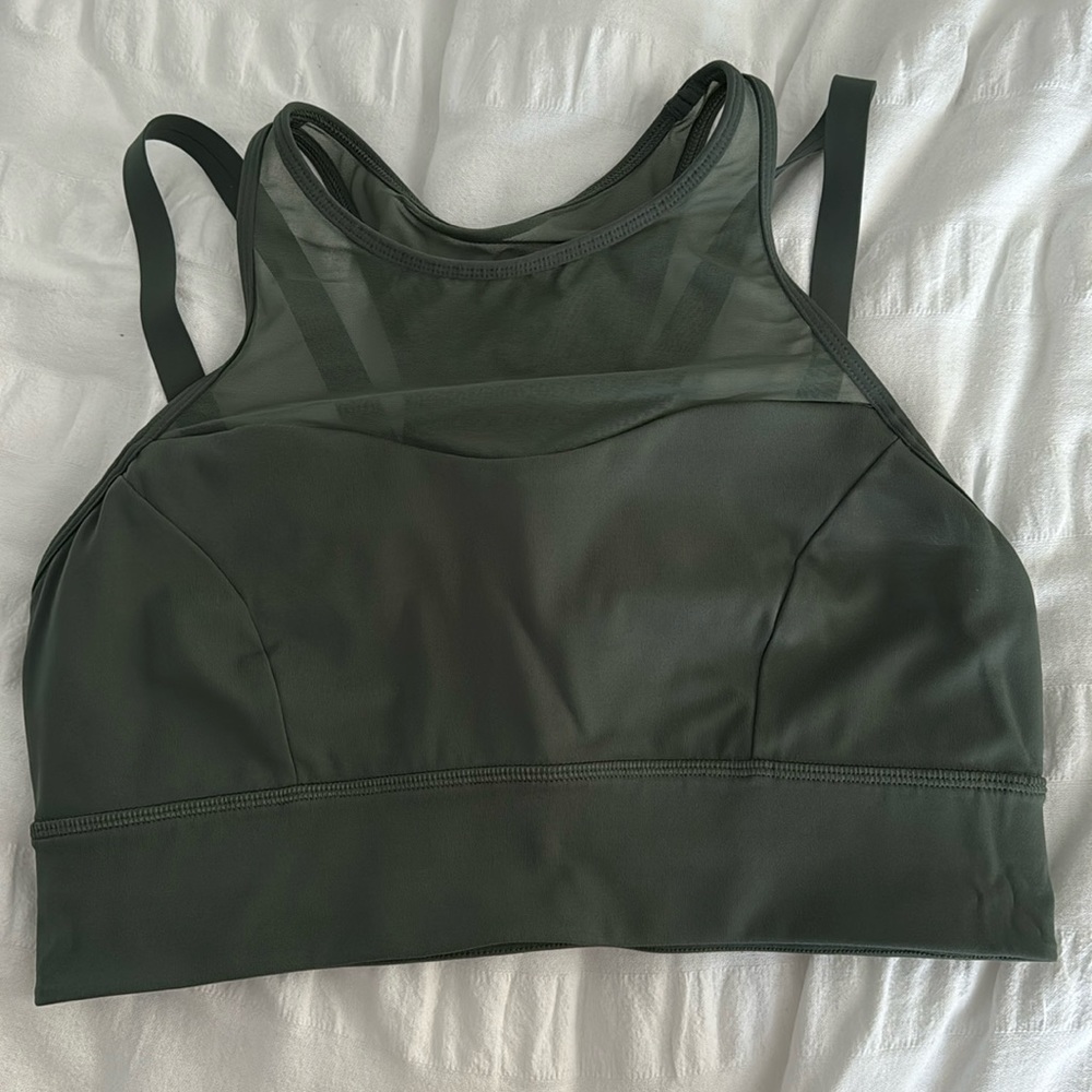 Lululemon high neck mesh forest green sports bra. SIZE 10